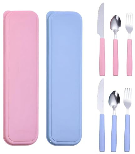 Cubiertos De Viaje Con Estuche, 6 Piezas De Portaalmuerzo Portátil, Porta Cubiertos De Acero Inoxidable Para Almuerzo, Oficina, Camping, Escuela