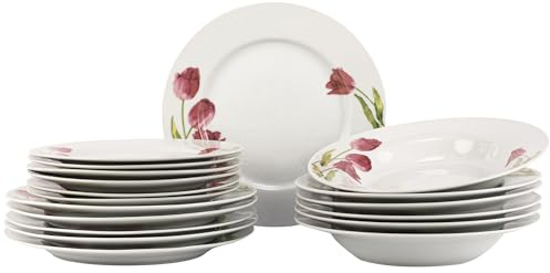 FESTA ITALIA Service Vaisselle 6 Personnes - 18 Pièces - Porcelaine - Assiettes Service de Table - Ensemble Vaisselle de Table Moderne - Assiette et Arts de la Table - Assiettes Plates