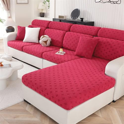 Kratzfester Sofabezug für 14-Sitzer-Sofas, waschbar, rutschfest, Möbelschutz, rot, für Chaiselongue (160190 cm)