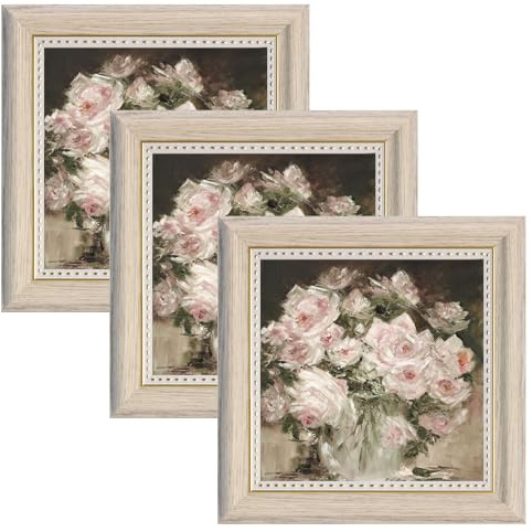 twirush 3 Stück Bilderrahmen Vintage Set, 10x10 cm Bilderrahmen Retro Quadrat, Fotorahmen zum Aufstellen und Aufhängen, Fotorahmen Weiß für Wohnzimmer, Schlafzimmer, Büro Galerie