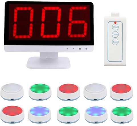 Game Answer Buzzer, Quizspiel Buzzer Set, 1 Host Monitor + 10 Buzzers Tasten, 3 Antwortmodi & 4 Zustände, für Spielshow, Familienklassenzimmer