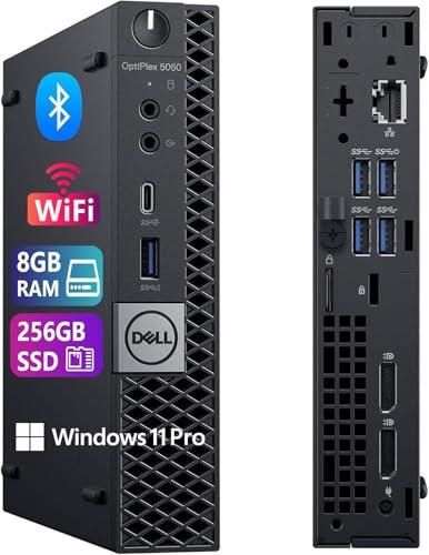 Dell Optiplex 5060 Mini Ordinateur de Bureau, Intel Core i5-8500, 8 Go de RAM, SSD de 256 Go, WiFi, Bluetooth, Clavier QWERTY américain, Windows 11 Pro (reconditionné)