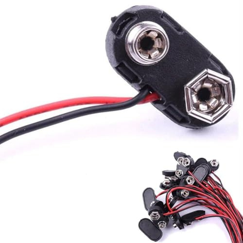 Lot de 20 connecteurs de batterie 9 V, clips de câble rigides de type T pour batteries 9 V, câbles de terminal noirs avec fil de 15 cm pour projets électroniques de bricolage