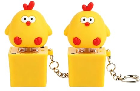 QIANSSE Glowing Electronic Mechanical Keyboard Key, Yellow Chick Style | Keychain A Stress Relief Pressing Fidget Toy Pendant