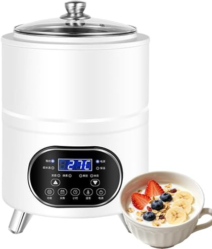 KRYANFEN Yogurtiera Professionale Fermentatore Elettrico 8L con Serbatoio in Acciaio Inox e Pannello LCD per Natto Fatto in Casa e Cibi Fermentati per Chef PRO White-8L