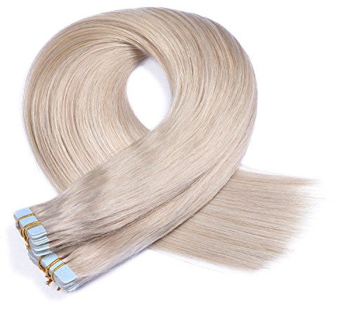 Tape In - On Hair Extensions - # GRAU/GREY - 50cm - 10 Tressen je 4cm Breit / 2,5g - 100% Remy Echthaar Haarverlängerung/Extention mit Klebeband Tressen by NOVON Hair Extentions