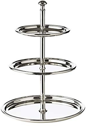 EDZARD Etagere con 3 platos, borde de hilo, plateado, altura 30 cm