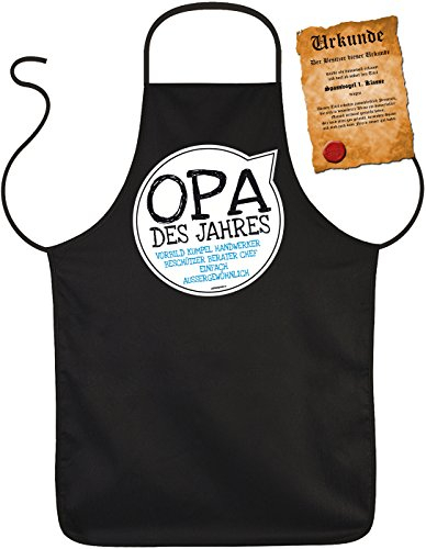 Opa Schürze - Sprüche Kochschürze Großvater : Opa des Jahres Vorbild -- Geschenk Grillschürze Geburtstag Opa + Urkunde