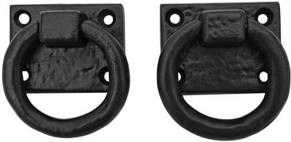 SaKeGa Mystic Colonial Cast Iron Ring Pull Handles – Blackened Hammered Finish – Antique Style for Cabinet, Drawer & Cupboard Hardware with Screw (Vintage Ring Pull Pack of 2)