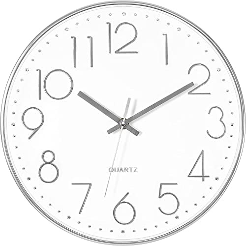 Foxtop Modern 30 cm väggklocka, tyst icke-tickande, dekorativ, batteridriven silverklocka för vardagsrum, sovrum, kök, kontor, skola och hem