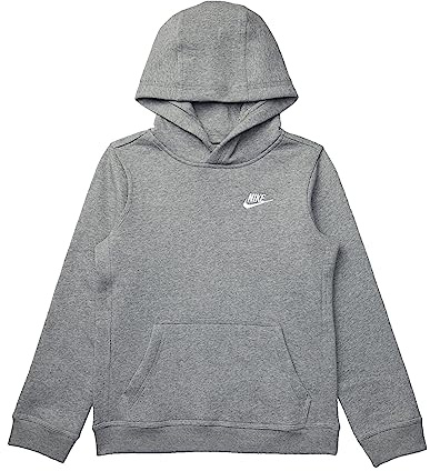 Nike Boy's NSW Pull Over Hoodie Club, Carbon Heather/White, Large