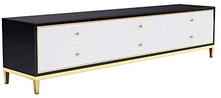 TV-Schrank für Wohnzimmer, Arbeitsplatte aus gehärtetem Glas, Schublade aus massivem Holz, Klavierlackierung, moderner minimalistischer Stil, Schwarz-Weiß-Kontrast, rechteckig