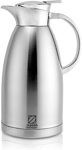 Thermal Coffee Carafe Jugs, Urtioty 304 Stainless Steel Double-Wall Vacuum Insulated Coffee Pot Vacuum Jug Insulation Pot with Lid Handle for Coffee, Juice, Milk, Tea, Water, Silver, 1.8L