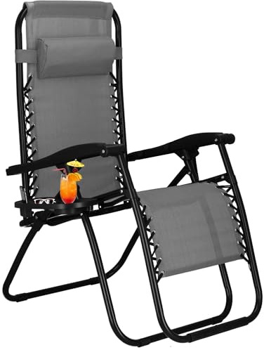 SPRINGOS Gartenstuhl Relaxstuhl Gartenliege mit Kopfstütze 110 x 80 x 67 cm Sonnenliege mit Beistelltisch Armlehnen Hochlehner Strandstuhl klappbar