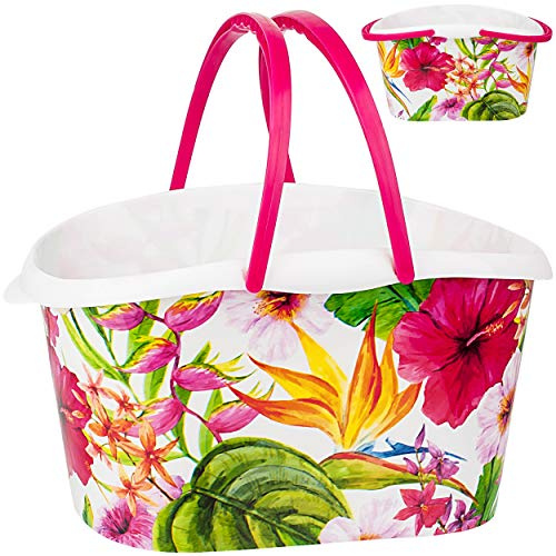 alles-meine.de GmbH Kleiner Korb/Körbchen - mit Henkel - Bunte Blumen & Blüten - 26 cm - Kinder Einkaufskorb - Aufbewahrung - Deko Aufbewahrungskorb - Vorratsdose/Aufbewahrun..