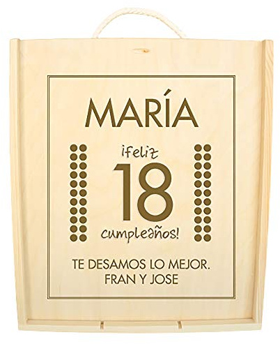 Regalo de cumpleaños personalizado: Caja de madera para tres botellas de vino grabada con edad, nombre y dedicatoria