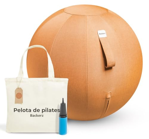 Backerz Pelota Silla Escritorio - Pelota de Pilates para Oficina, Gimnasia, Yoga, y Fitness Pelota Embarazada Antideslizante Fitball y Anti-Burst Tela Duradera Silla Oficina, 65CM - Naranja