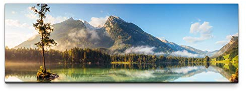 Eau Zone Leinwandbild auf Echtholzrahmen schöner See an den Alpen 120x40cm
