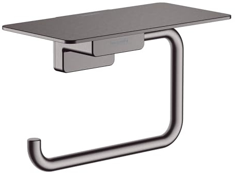 hansgrohe AddStoris - Toilettenpapierhalter mit Ablage, Klopapierhalter für Wandmontage, Klorollenhalter, verdeckte Befestigung, Badezimmer Zubehör, Brushed Black Chrome, 41772340