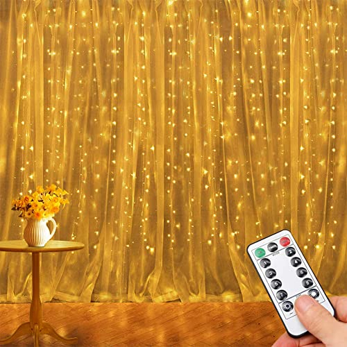 Hoteril LED USB Lichtervorhang 2.4mx1.8m, Lichterketten vorhang mit 8 Modi mit Fernbedienung Timer, IP65, verstellbare Helligkeit Lichterkettenvorhang für Deko, Garten, Pavillon, Party, Schlafzimmer