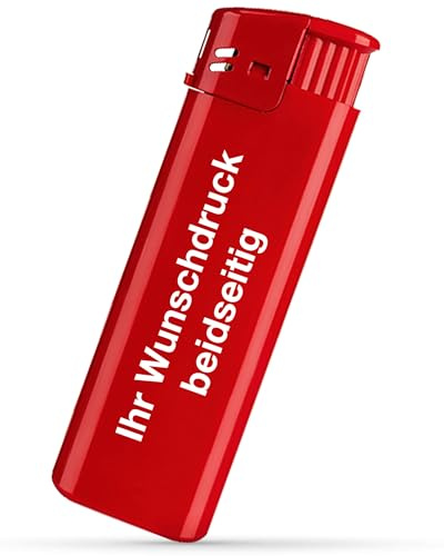 #teamludorf Personalisiertes Elektronik Feuerzeug – moderner beidseitiger Textdruck – wiederbefüllbares Gasfeuerzeug – originelles Geschenk mit persönlicher Note (ROT,50)