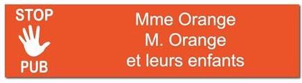 Targhetta incisa per nome cassetta postale STOP PUB autoadesiva, 10 x 2,5 cm, personalizzata, 1 a 3 righe, colore: Arancione