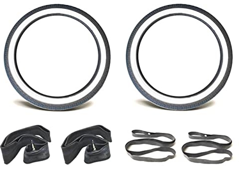 Weißwand Reifen Set 2.25 x 19 K252 inkl. Schläuche & Felgenbänder - Passend für Zündapp M25 M50 Bergsteiger, Hercules, Puch, Kreidler, NSU Quick Mofa Moped