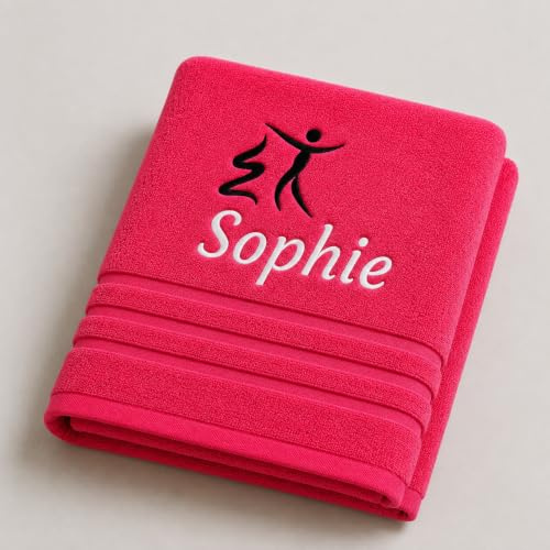 Pet-Jos Gymnastik Personalisiertes Badetuch mit Namen Schön gestickter Sport Name Handbadetuch 100% Baumwollhandtuch Sportliche Motive Personalized Custom Towel with Name (140 x 70 cm, Gymnastik)