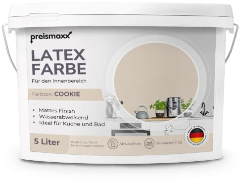 Preismaxx Perfektweiß Wandfarbe Cookie Matt 2,5L – Innenwandfarbe Beige | Hohe Deckkraft Klasse 2, Mattes Finish, Geruchsarm, Leicht zu verarbeiten, Gleichmäßiges Farbbild, Für Wohn- & Schlafräume