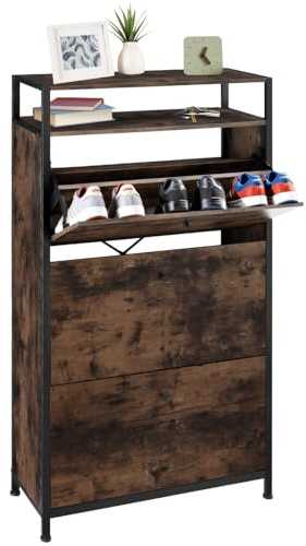 tectake® Zapatero Entrada Recibidor, Recibidores de Entrada, Estanteria Zapatos, Organizador Zapatos, Mueble Recibidor, Mueble Zapatero - 61 x 32 x 130 cm Madera Industrial Oscura, Rústica