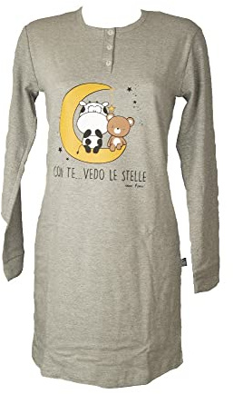 CRAZY FARM Camicia da Notte Donna Serafino Cotone Interlock Invernale Articolo 15751, 2485 Stars Grey, M