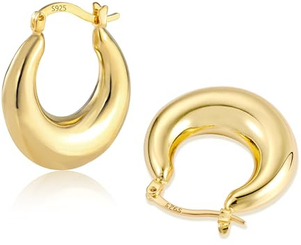 ASH'S CHOICE 14K Vergoldet Creolen Kleine Klobige Chunky Ohrringe für Damen | Silber 925 Ohrringe Klobige Dick Leicht Breit Chunky Creolen Oval Kleine Knorpel Kreolen Huggie Creolen Damen Frauen Herren