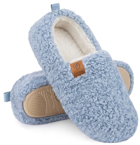 EverFoams Women's Fuzzy Full Slippers Faux Shearling Memory Foam | Indoor, Cute, Lightweight, Cozy, Machine Washable, Home, Bedroom, Multi Shades