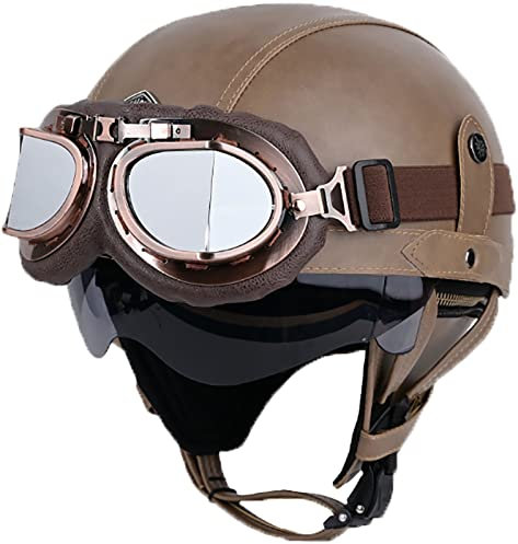 Motorradhelm Halbschalen-Jethelm Mit Brille Abnehmbaren Ohreinsätzen Und Integriertem Visier Mopedhelm Passend Für Erwachsene Herren Damen Motorrad Cruiser DOT/ECE-Geprüft 8,XL(61-62CM)