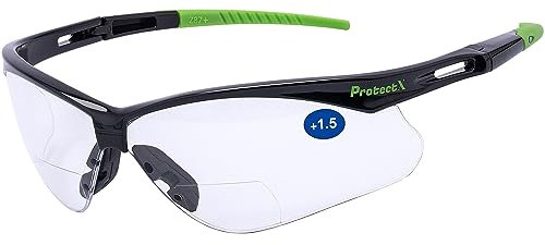 ProtectX Bifokale Lesebrille, 1,5 Dioptrien, Augenschutzbrille für Männer und Frauen, ANSI Z87.1 Stoßfeste Anti-Beschlag-Umhüllungsgläser