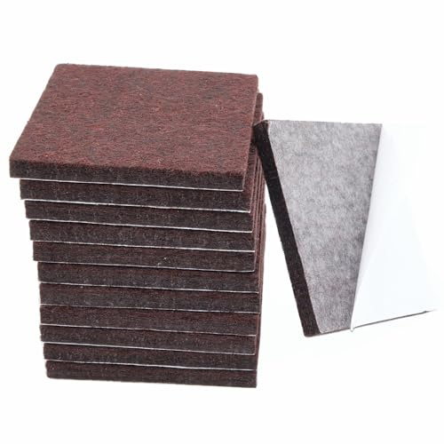 12 feltrini quadrati per mobili, 3,8 x 3,8 cm, autoadesivi, tagliabili, antigraffio, protezioni per pavimenti in legno, marrone, 40 mm