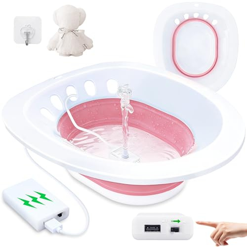 Electric Sitz Bath, Sitz Bath for Hemorrhoids, Sitz Bath for Toilet Seat, Sitz Bath for Postpartum Care, Sits Bath Kit for Women, Automatic Flushing, Foldable, Fits Universal Toilet (Pink Electric)