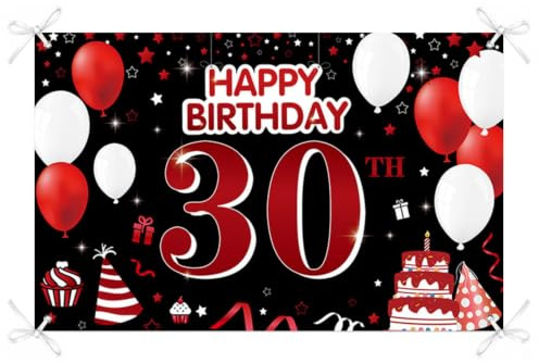 PIMXL 30. Geburtstag Banner Rot-Schwarz, 180 x 110 cm, Polyester, für Mädchen und Jungen, mit Seil