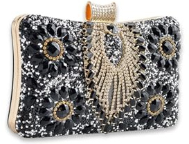 CORIOS Strass Clutch für Damen Shiny Abendtasche Diamant Clutch Tasche Kette Schultertasche Klein Tasche Elegante Umhängetasche für Abschlussball Hochzeit Bankett-Party Schwarz