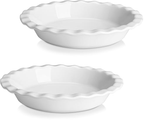 MALACASA Ceramic Pie Dishes, Pie Pan for Baking 9 Inch,40 OZ Pie Plate Round Pie Dish for Baking Fluted Pie Dish Baking Pan, Non Stick Deep Pie Dishes for Quiche (Ivory White, 2PC)