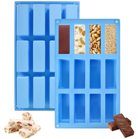 DEARBAG Müsliriegel Form, Silikonform zum Backen von 12 Riegel, rechteckige Müsliriegelform, Müsliform aus Silikon Antihaft, Backform für Energieriegel Schokoriegel kleine Kuchen Schokolade Seife