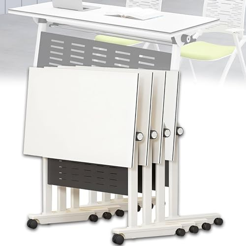WXFKLDJ Klappbarer Konferenztisch, Mobiler Besprechungstisch Mit Rädern, Seminar- Und Schulungstisch Mit Klappplatte, Platzsparendes Design Für Büroklassenzimmer,4pack