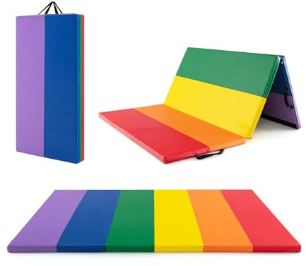 GYMAX Tappetino da Ginnastica Pieghevole, Tappetino Portatile a 3 Parti, Tappetino Materasso da Allenamento con Maniglie Portatili per Bambini e Adulti (180 x 120 x 4 cm)