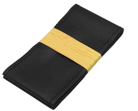 SKINII Lenkradschutz Lenkradbezug Aus Echtem Leder Für Auto LKW Bus DIY Handgefertigt 42 cm 45 cm 47 cm 50 cm Lenkradschoner(Black Black line,42cm)
