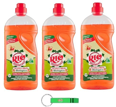 3x Rio Casa Mia Melaceto con Aceto di Mele - Super Igiene Detergente per Pavimenti e Superfici - 1250ml + Portachiavi Beni Culinari in Omaggio