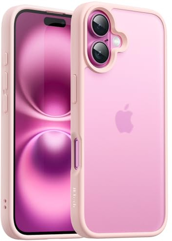 JETech Matte Hülle für iPhone 16, Hellrosa | Robuster Schutz, Matte Rückseite, Anti-Fingerabdruck, Stoßfestes Design