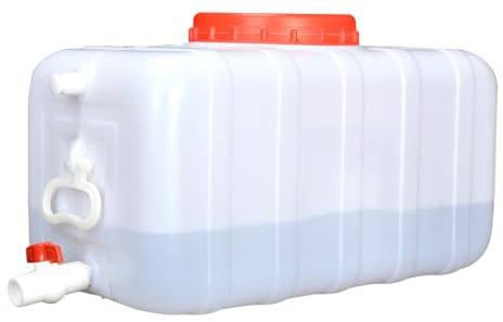 JCPSH Blanca Gran Capacidad Depósito De Agua 25L/30L/50L/75L/100L/200L Tanque De Agua Horizontal Engrosado Barril De Plástico De Calidad Alimentaria con Tapa Y Válvula(Size:50L)