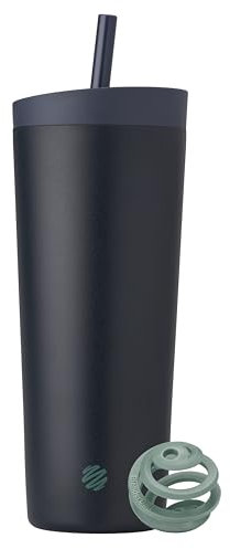 BlenderBottle 2-in-1 Isolierter Edelstahl-Shaker Tumbler, Swig auslaufsicherer Deckel, Strohhalm, BlenderBall, BPA-frei, für Protein-Shakes, Smoothies und Pre Workout, 680 ml, Blau (Midnight)