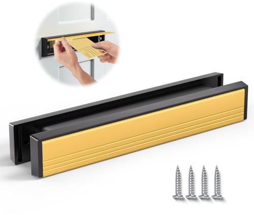 Bwintech 1 Set 325 * 50MM (12.8) Gold Aluminium Adjustable Depth Door Letterbox,Fit for 40-80mm Thickness Wooden,UPVC,Composite,Internal and External Doors