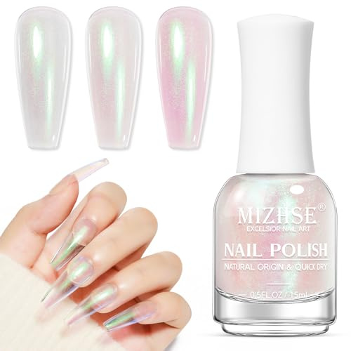 MIZHSE Rosa Aurora Nagellack Schnelltrocknend Nail Polish Ohne UV 15ml | Aurora Schimmer, Durchscheinend, Rosa Nagellack, Nageldesign, Maniküre Zuhause & Salon